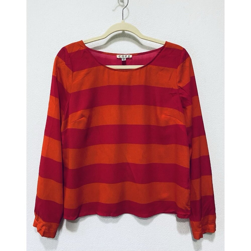 Anthropologie Cope Top Womens Medium Orange Pink Striped Open Back Silky Boho